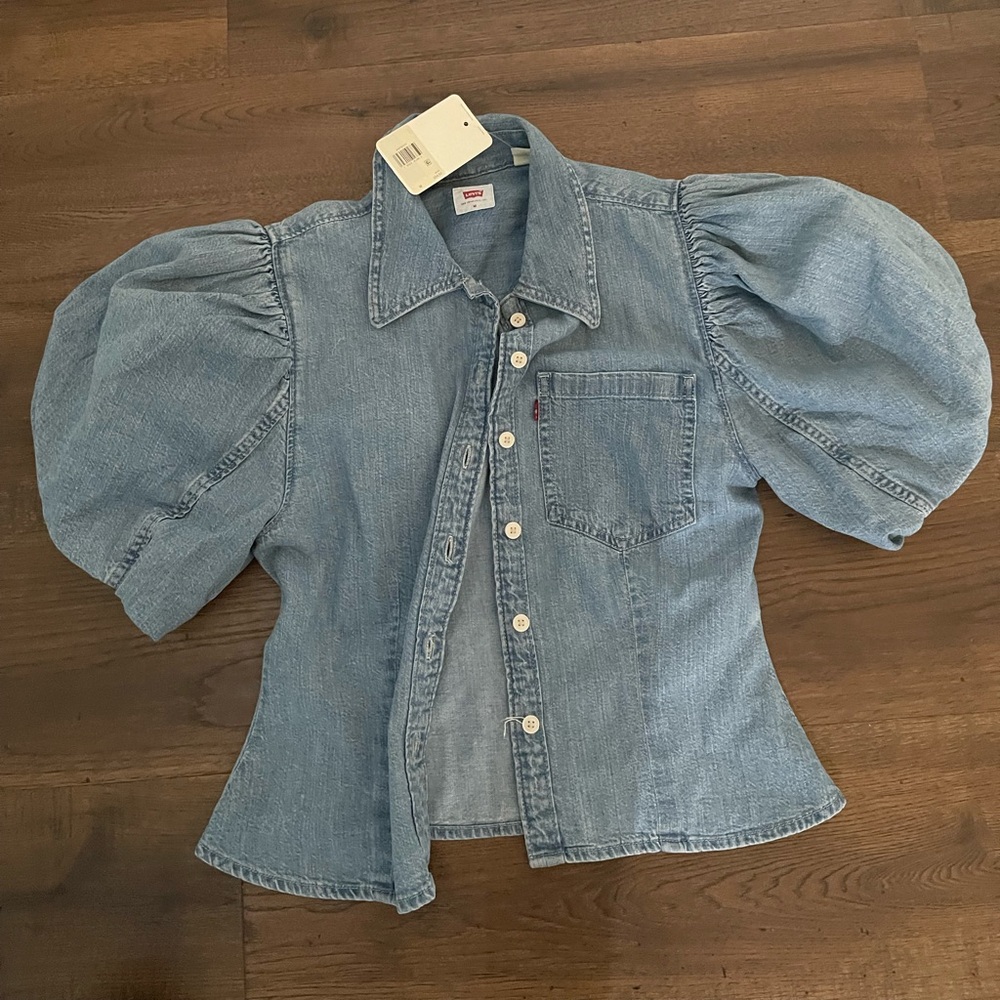 Levi's Blue Puff Sleeve Denim Top
